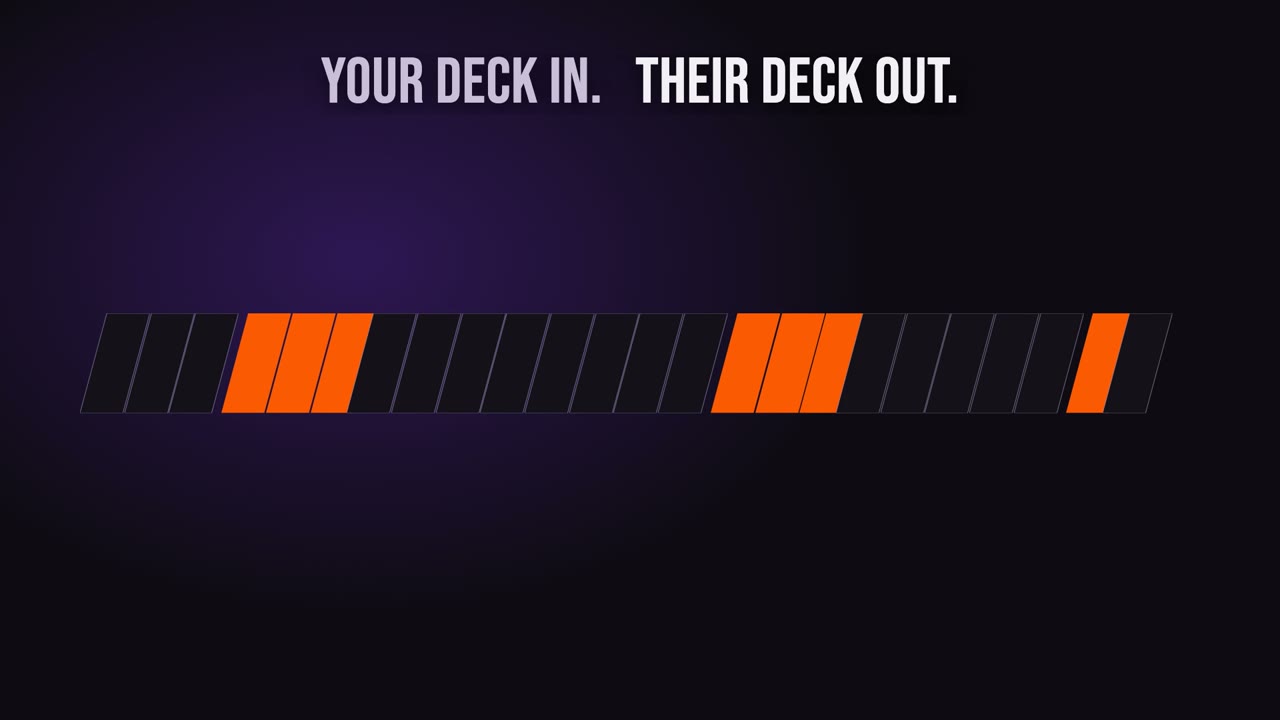 A row of dark slides with several lit orange, the slides DeckShift rebuilt for the prospect